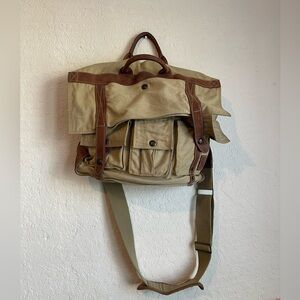 Vintage J.L. Powell Canvas Leather Airplane Messenger Correspondents Bag